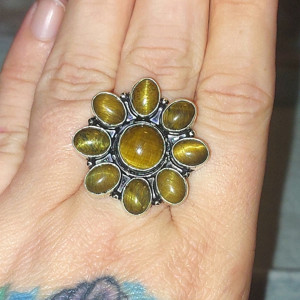 Tiger Eye Flower Ring Size 7.5